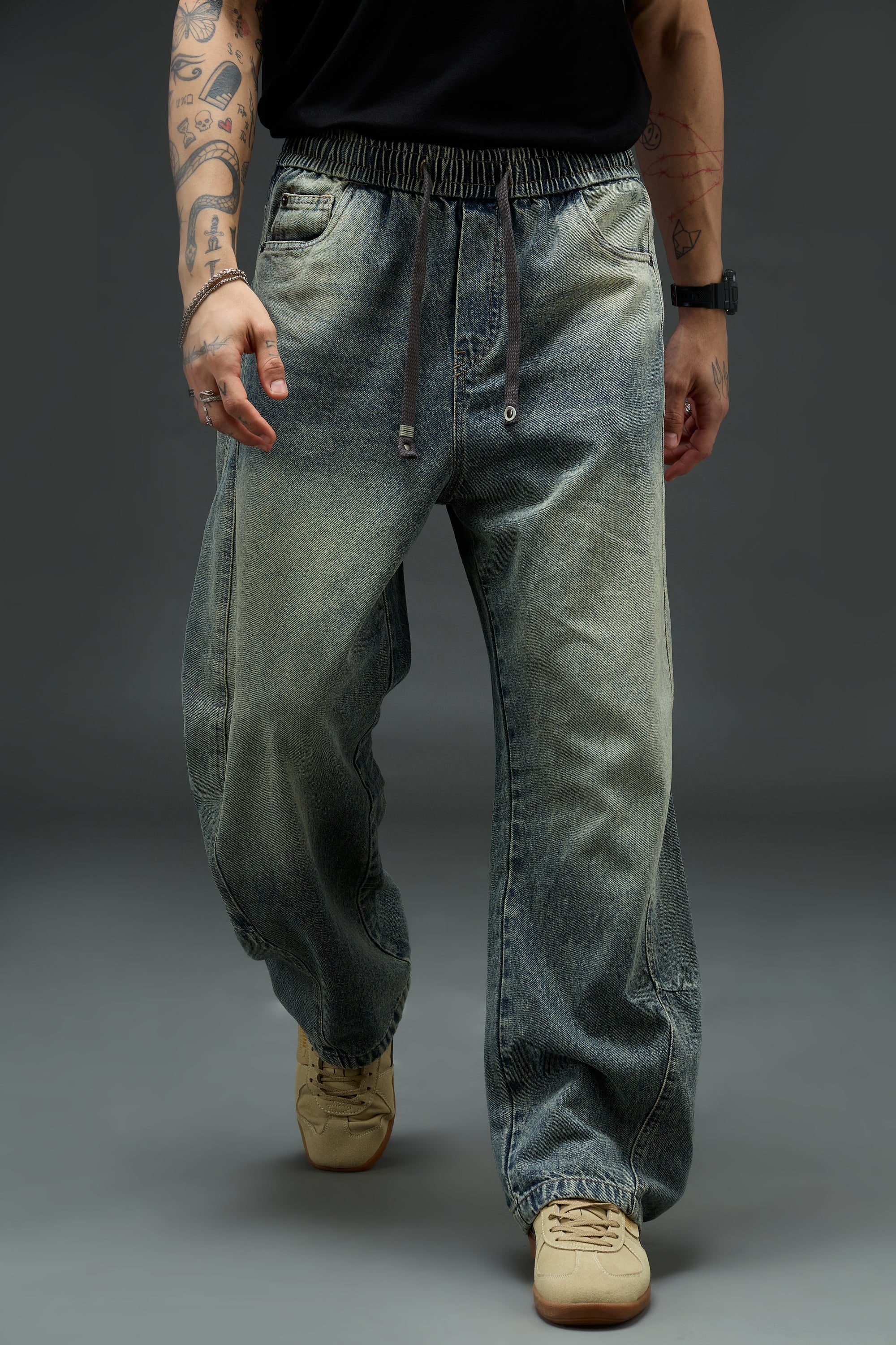 Stone Fade Wide-Leg Denim