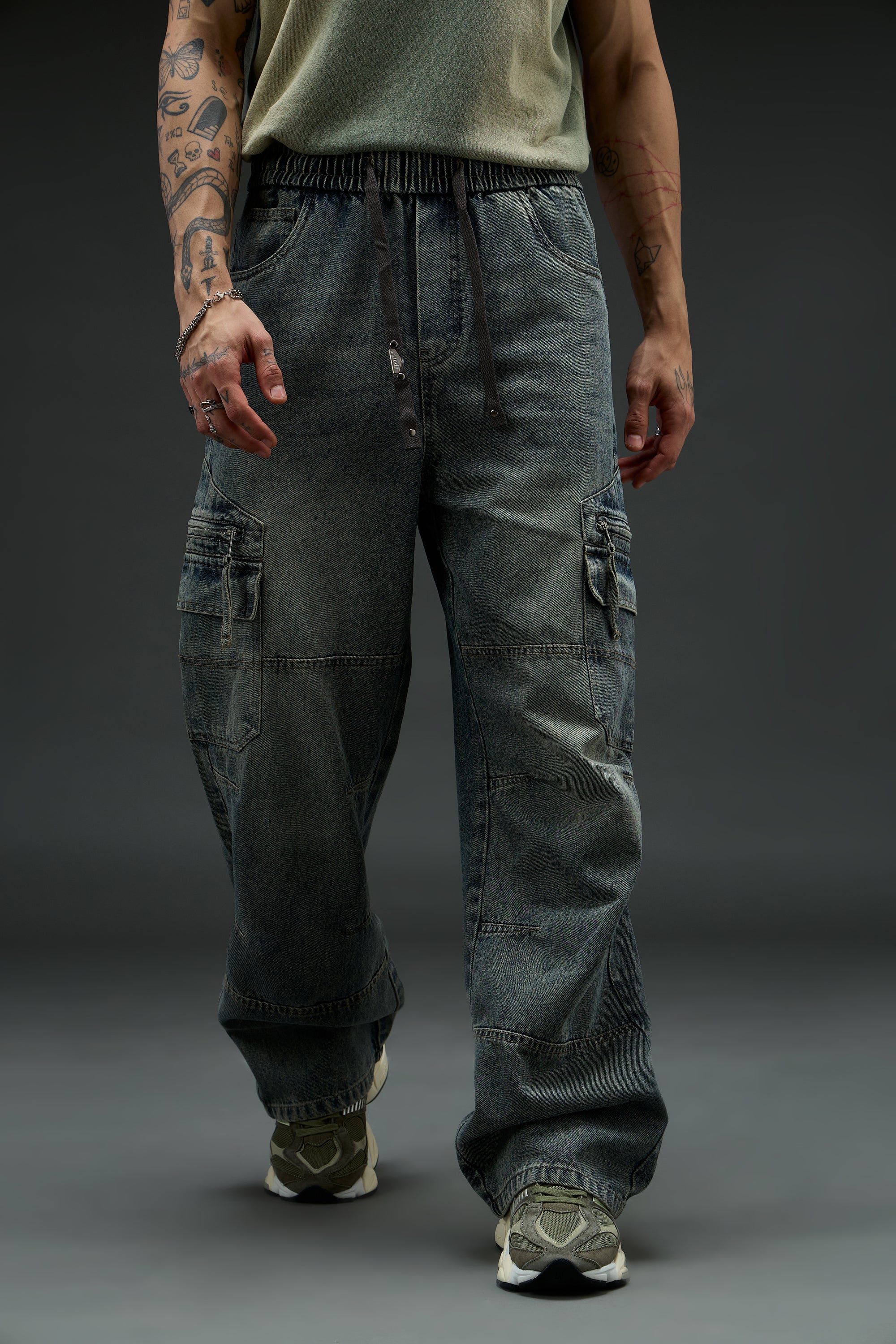 Grunge Wash Cargo Denim