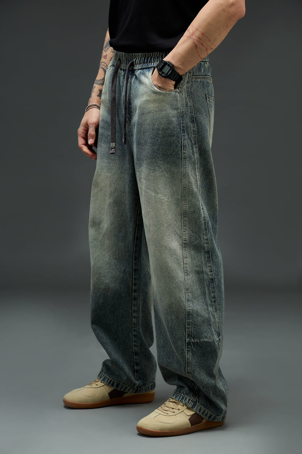 Stone Fade Wide-Leg Denim