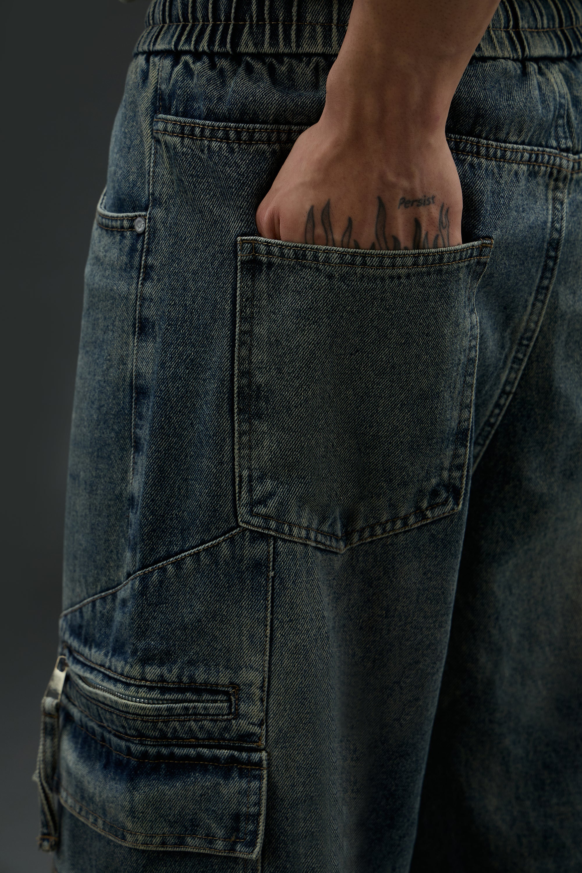 Grunge Wash Cargo Denim
