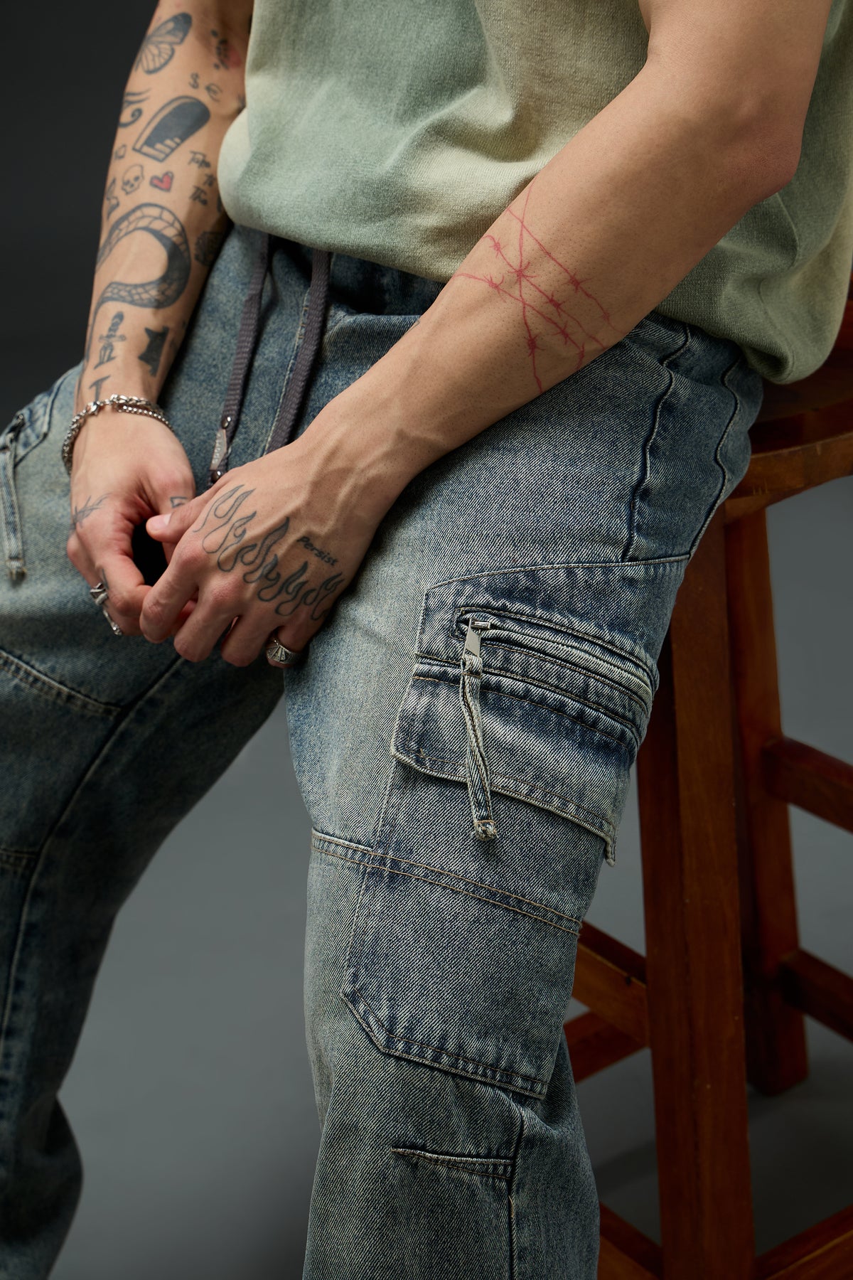 Grunge Wash Cargo Denim