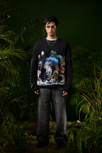 Black Tiger Full Sleeves Cropped Waffle Tee