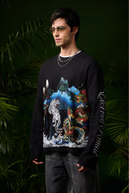 Black Tiger Full Sleeves Cropped Waffle Tee